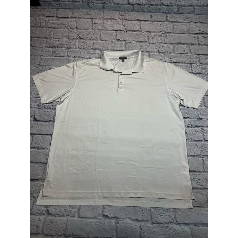 Peter Millar white Golf Polo Collared Shirt 2XL XXL Polyester Spandex Blend A609